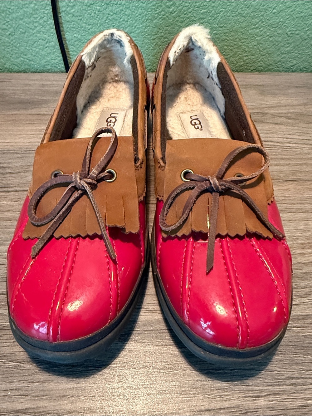 UGG Women’s Red and Brown Haylie Slip-On Rain Shoes